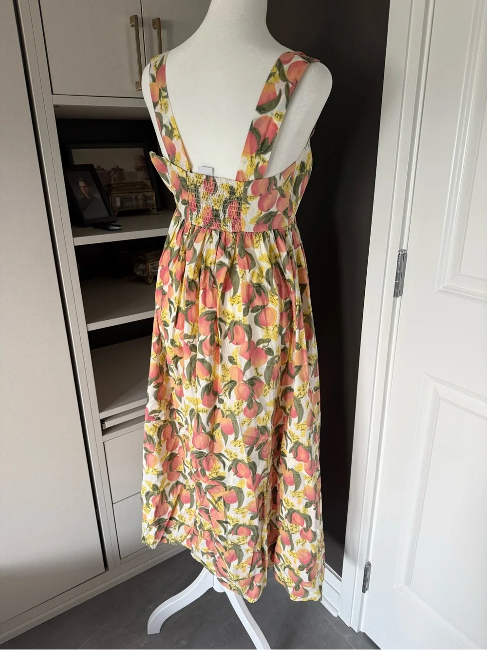 J. Crew Peach Print Square-Neck Maxi Dress in Pink, Yellow & Cream